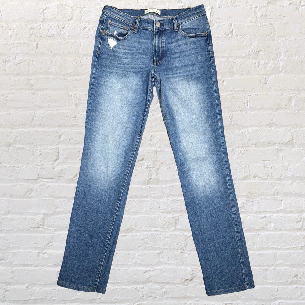 Gap 1969 Real Straight Jeans Womens 28x30 Blue Distressed Stretch Retro Indie